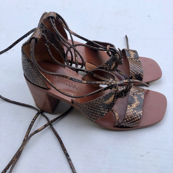 ZIMMERMANN Brown Snakeskin Block Heel Square Toe Gladiator Sandals - Picture 2 of 8